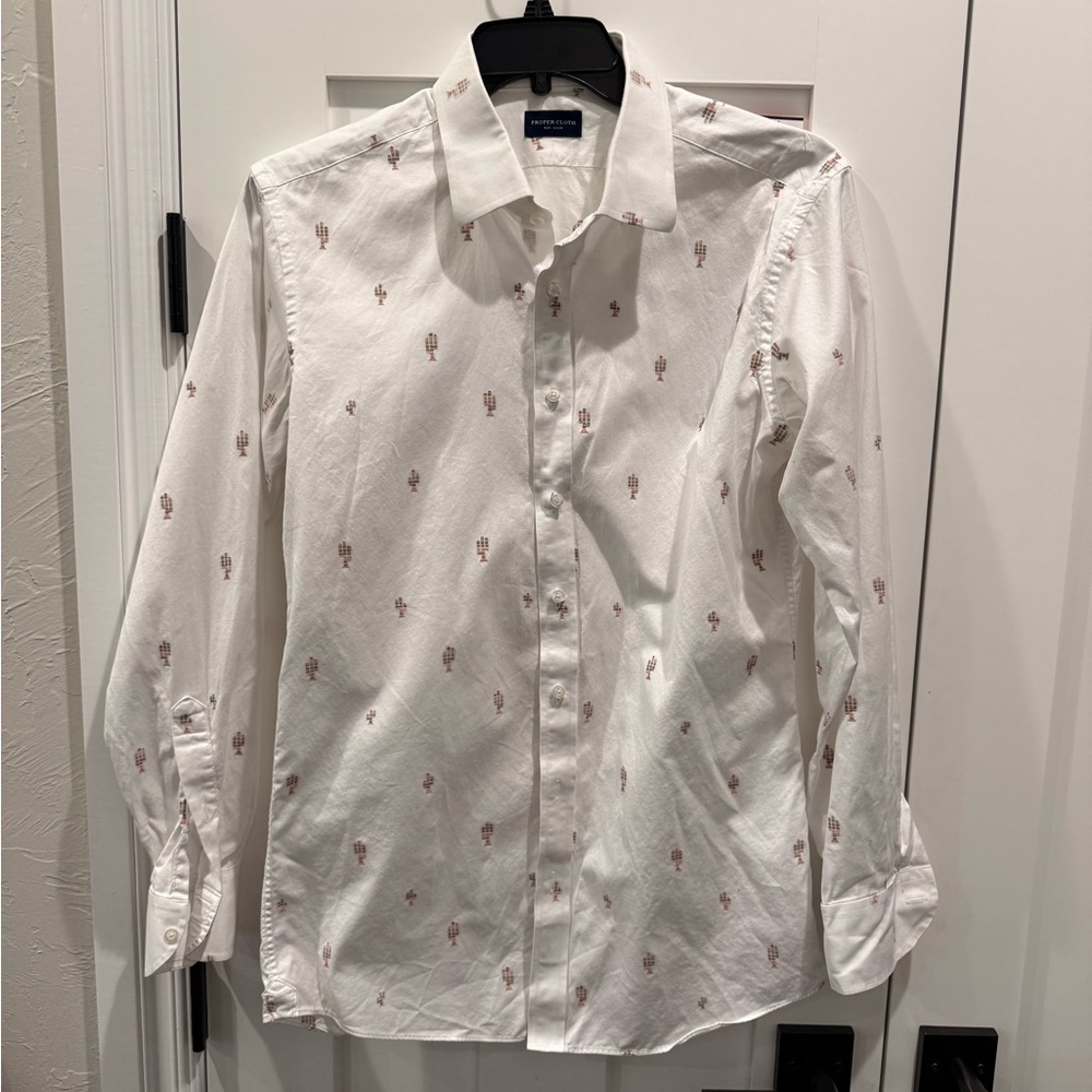 Proper Cloth White Dress Shirt with Cactus Print